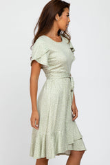 Light Olive Polka Dot Ruffle Dress