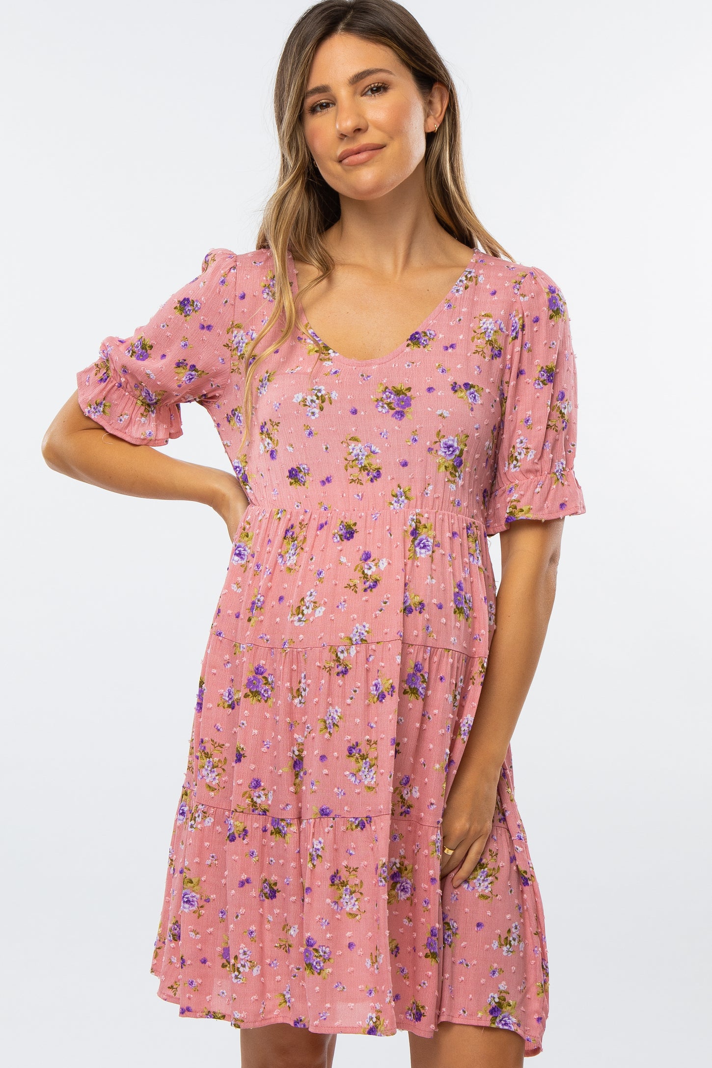 Pink Floral Puff Sleeve Maternity Dress – PinkBlush