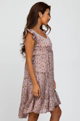 Mauve Floral Paisley Tiered Dress