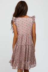 Mauve Floral Paisley Tiered Dress