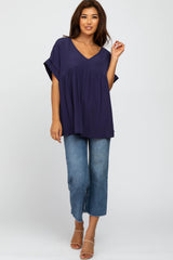 Navy Babydoll V-Neck Top