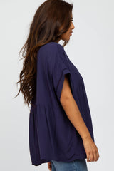 Navy Babydoll V-Neck Top