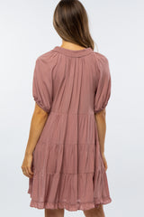 Pink Tiered Split Neck Maternity Dress