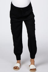 Black Twill Cargo Maternity Jogger Pants