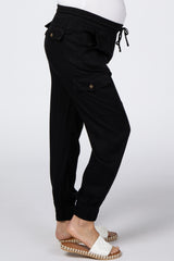 Black Twill Cargo Maternity Jogger Pants