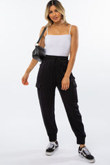 Black Twill Cargo Maternity Jogger Pants