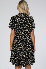 Black Floral Collared Button Front Tiered Maternity Dress