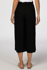 Black Linen Waist Tie Crop Wide Leg Pants