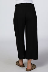 Black Linen Waist Tie Crop Wide Leg Maternity Pants