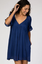 Royal Blue Lace Ruffle Sleeve Babydoll Dress