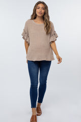 Taupe Ruffle Sleeve Knit Maternity Top