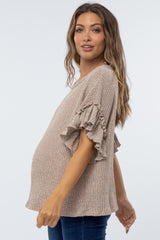 Taupe Ruffle Sleeve Knit Maternity Top