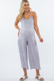 Grey Printed Cropped Tie Back Maternity Jumpsuit