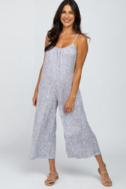 Grey Printed Cropped Tie Back Jumpsuit