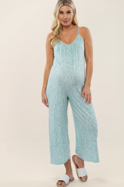 Mint Green Printed Cropped Tie Back Maternity Jumpsuit