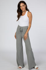 Heather Grey Ribbed Knit Wide Leg Maternity Pants