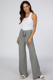 Heather Grey Ribbed Knit Wide Leg Pants