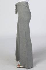 Heather Grey Ribbed Knit Wide Leg Pants