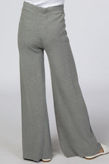 Heather Grey Ribbed Knit Wide Leg Pants