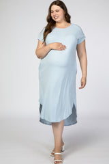 Light Blue Short Sleeve Maternity Plus Midi Dress