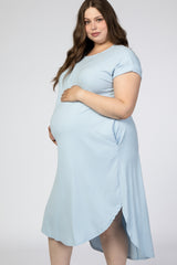 Light Blue Short Sleeve Maternity Plus Midi Dress