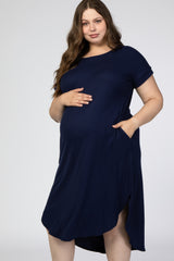 Navy Short Sleeve Maternity Plus Midi Dress