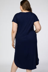 Navy Short Sleeve Maternity Plus Midi Dress