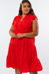 Red Ruffle Sleeve Tired Plus Dress