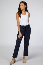 Navy Blue Pinstripe Front Tie Pants