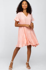 Pink Tiered Ruffle Accent Dress