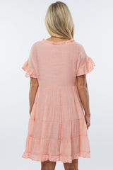 Pink Tiered Ruffle Accent Maternity Dress