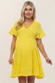 Yellow Tiered Ruffle Accent Maternity Dress