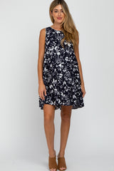 Navy Floral Crochet Trim Maternity Dress