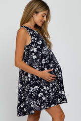 Navy Floral Crochet Trim Maternity Dress