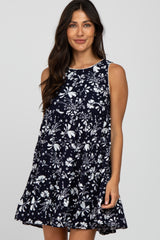 Navy Floral Crochet Trim Maternity Dress