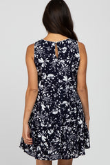 Navy Floral Crochet Trim Dress