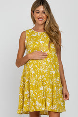 Yellow Floral Crochet Trim Maternity Dress