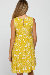 Yellow Floral Crochet Trim Maternity Dress