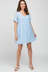 Light Blue V-Neck Swiss Dot Dress