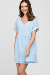 Light Blue V-Neck Swiss Dot Dress