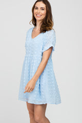 Light Blue V-Neck Swiss Dot Dress