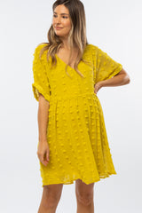 Yellow V-Neck Swiss Dot Maternity Dress