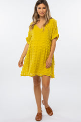 Yellow V-Neck Swiss Dot Maternity Dress