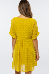 Yellow V-Neck Swiss Dot Maternity Dress