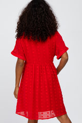 Red V-Neck Swiss Dot Dress