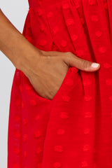 Red V-Neck Swiss Dot Dress