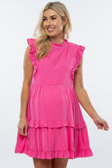 Fuchsia Mock Neck Tiered Maternity Dress