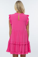 Fuchsia Mock Neck Tiered Maternity Dress