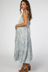 Blue Paisley Tiered Maternity Midi Dress