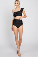 Black One Shoulder High Waisted Bikini Set